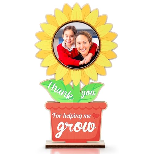 COCHIE Teacher Appreciation Gifts Thank You for Helping Me Grow Picture Frame Sunflower Teacher Frame Graduation Gift for Teacher