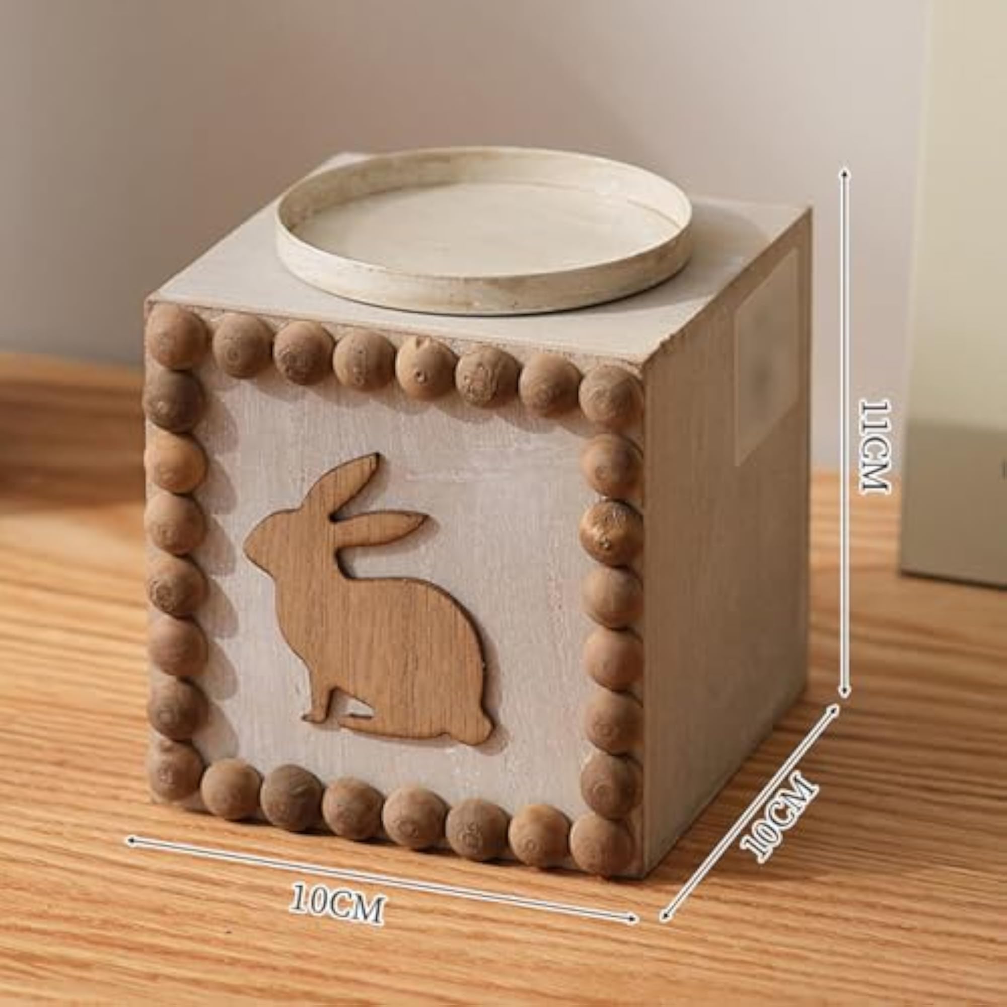 Wooden Candle Holder Rabbit Printed Candlesticks