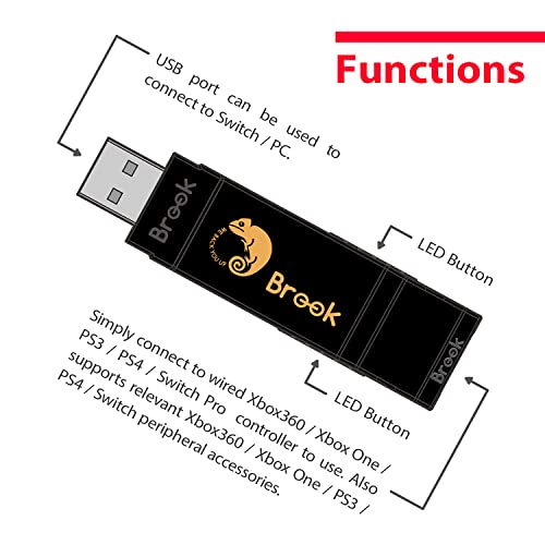 Brook Wingman Ns Converter- Support Xbox Series X/S/One/360, Ps5/Ps4/Ps3, Xbox Elite 1/2, Switch Pro Controllers On Switch And Pc(X-Input) Console, Consoles Adapter, Support Turbo And Remap #TOP3