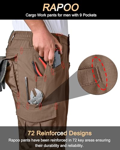 Image of Rapoo Ripstop Water Resistant Cargo Tactical Pants for Men EDC Hiking Work Military Army Pants with 9 Pockets