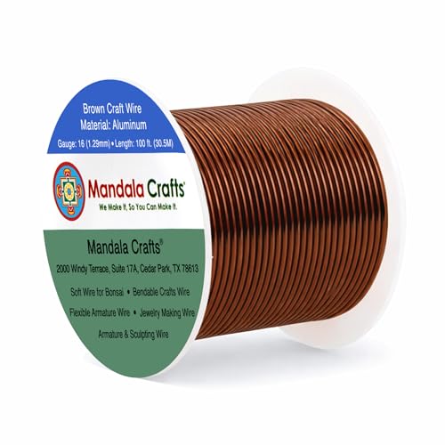 Image of Mandala Crafts 16 Gauge Brown Anodized Aluminum Craft Wire, 100 FT | Colored, Flexible, Bendable, for Bonsai, Armature, Sculpting, Wire Wrapping, Jewelry Making, Weather & Tarnish Resistant
