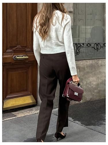 SweatyRocks Women's Button Up Cropped Cardigan Sweater Crewneck Long Sleeve Knit Outwear2