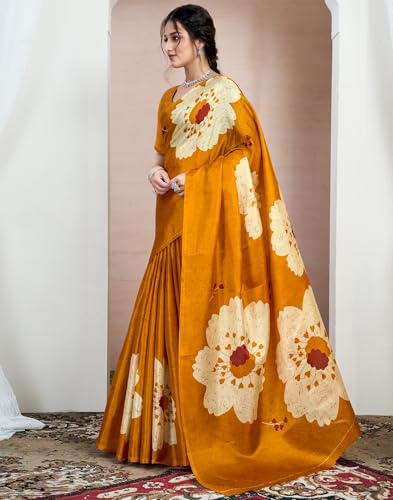 Image of SIRIL Women's Cotton Printed Saree With Unstitched Blouse Piece