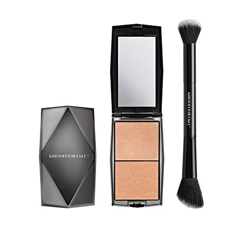 KRISTOFER BUCKLE Light Enhancing Duo Highlighter with Dual-Ended Brush, 0.58 oz. | Light Enhancing Duo Adds A Radiant Glow to Complexion & Accentuates Face Structure