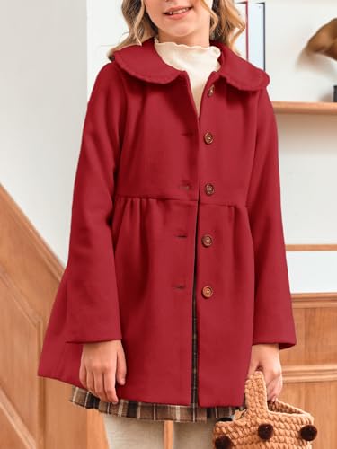 Meikulo Girls Dress Coat Casual Faux Wool Lapel Warm Jackets Kids Cute Ruffle Belt Outerwear 5-14 Years4