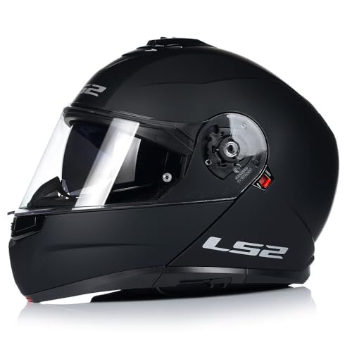 L~S~2 STROBE II MOTORCYCLE FLIP-UP HELMETS FF908 Solid Dual Visor Modular ECE22.06 Approved Motorbike Scooter Flip Front Touring Helmet (Matt Black,L)