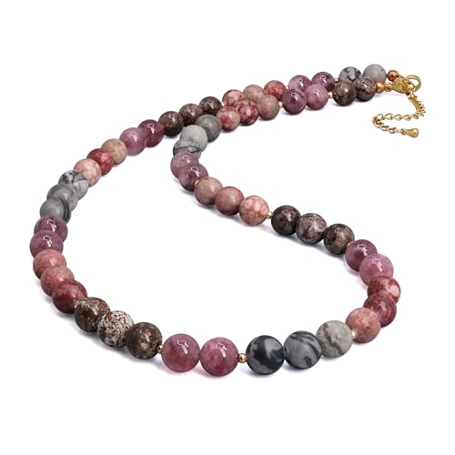 Bijoux colorés pour femmes en jaspe cerise, collier perles rondes idéal pour le quotidien