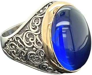 Men Blue Sapphire Stone Ring, Man Sapphire Stone Ring, Turkısh Handmade Ring, Ottoman Style Ring, 925k Sterling Silver Ring