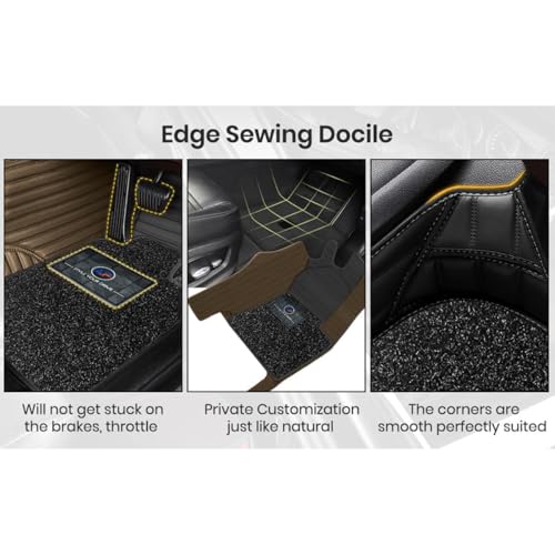 Image of Autofurnish Combination 9D Car Mat Full Set for Mahindra XUV700 (6 Seater) 2024 || Luxury Leather Dual-Stitch Full Set 9D Car Floor Mat || 100% Waterproof || Color : Black SP-Coffee