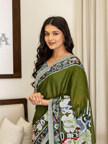 Image of SIRIL Women's Printed Ready to Wear Mul Cotton Saree With Unstitched Blouse Piece