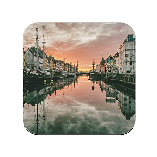 sous Verre en liège - Port De Copenhague Couche De Soleil Danemark - Lot de 6 (95 x 95 mm)