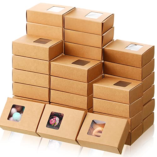 Outus 100 Pcs Soap Packaging Boxes Bulk Soap Boxes for Homemade with Window Mini Kraft Paper Container Homemade Craft Making Gift Wrappers for Cookies Candy 3.5 x 2.6 x 1.2 Inch (Brown)