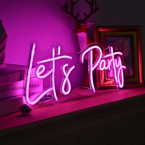 Image of Let's Party Neon Signs, Neon Light Sign for Wall Decor 20 x 9Inches Large LED Neon Sign Art Decorative Lights for Wedding Party Home Bar Store Festival, Pink