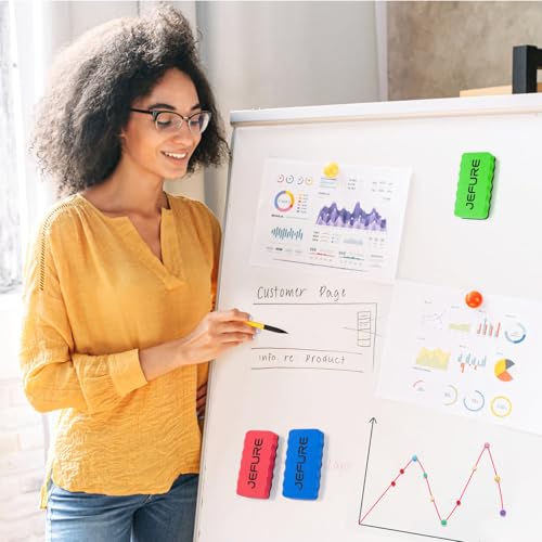 JEFURE Whiteboard Schwamm 4 Stück 4 Farben, Whiteboard Schwamm Magnetisch, Whiteboard Radiergummi für Trockenreinigung auf vielen Oberflächen, Whiteboard Radierer für Whiteboards, Tafeln und Glas