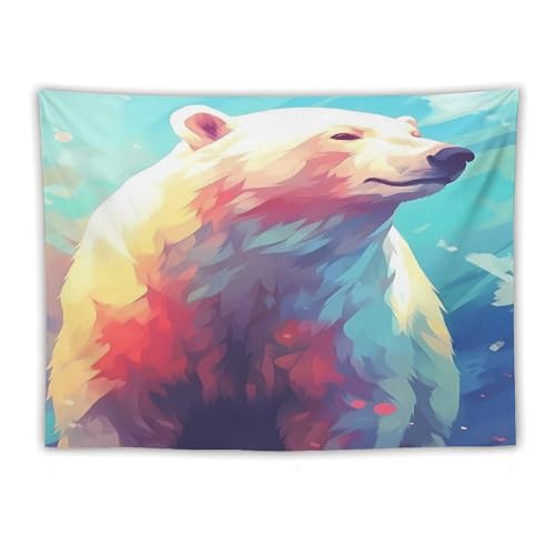 Tapisserie murale ours polaire en polyester resistant lavable format 150x200cm