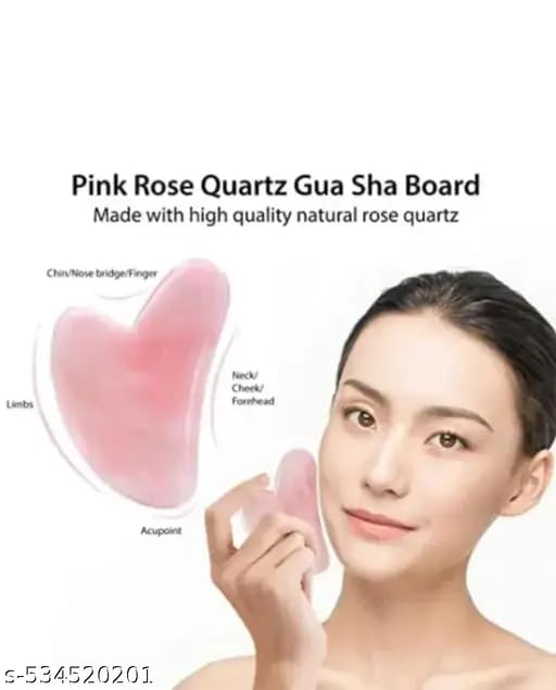 Image of Pink Gua Sha Stone - Rose Quartz Facial Massage Tool for Glowing Skin, Jade Roller Alternative, Beauty Skin Care Tool for Lymphatic Drainage & Anti-Aging