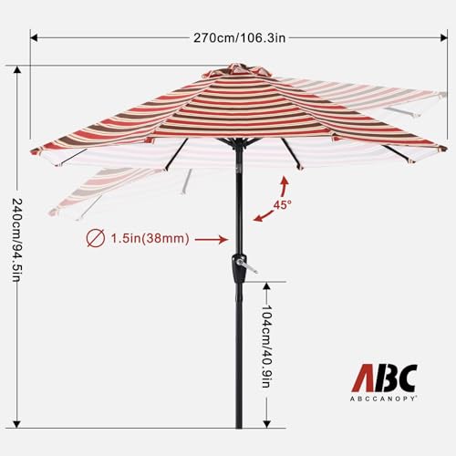 Image of ABCCANOPY 9FT Patio Umbrella Outdoor 8 Ribs Table Umbrella(Red Stripe)