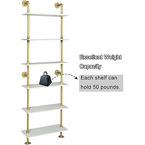 Industrial gold bookshelf 6 tier wall mounted ladder bookshelf rustic gold storage book shelves display bookcases for living roomhomeoffice  urban country home decor