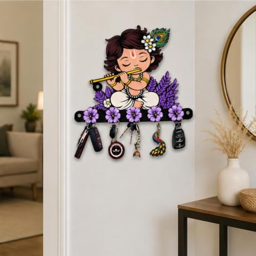 Image of Webelkart Premium Cute Krishna Key Holder for Home /Office Decor /Key Hanger for Wall Decor,Decorative Item for Home (Purple)
