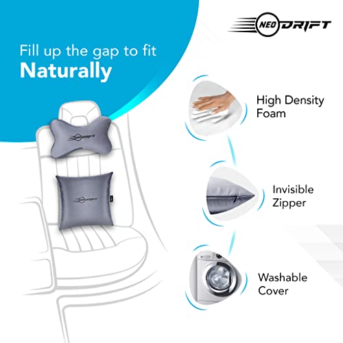 Image of Neodrift 'Neo-Kit Combo' - (Colour - Grey)(2 Neck Cushions, 2 Square Pillows) | Neck & Back Rest Support Cushion Memory Foam Pillow for Neck, Head, Shoulder & Back Pain-Relief for Car Seat