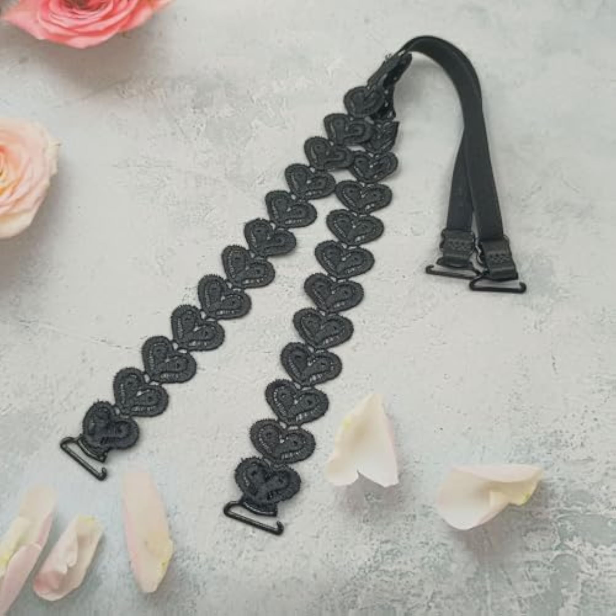 Shoulder Strap Heart Flower Design Embroidered Comfortable Stretch Fabric Back Strap