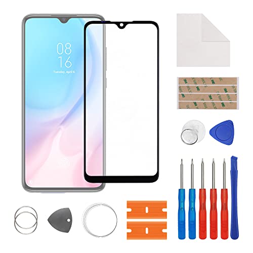 SwarKing Pantalla de cristal frontal de cristal exterior de repuesto compatible con Mi 9 Lite con kit de reparación