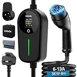 EzGoGo EV Charger 3 Pin Plug 26.25Ft/8M Type 2 Charging Cable 3kW, [6/8/10/13A] Electric Car Charger IP65 Advanced Protection car charging cable Suitable for EVs & PHEVs
