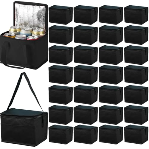 Voittozege Insulated Lunch Bag, 40 Pack Reusable Cooler Bags Set, Leakproof Lunch Boxes with Zippered Top for Women Men Office Work (Black)