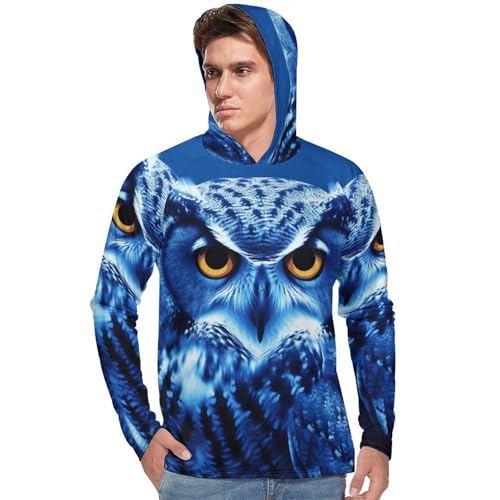 Men's Sun Shirts UPF 50+ Rash Guard Long Sleeve Sun Protection Hoodie Blue Owl Lightweight Shirt 3XL2