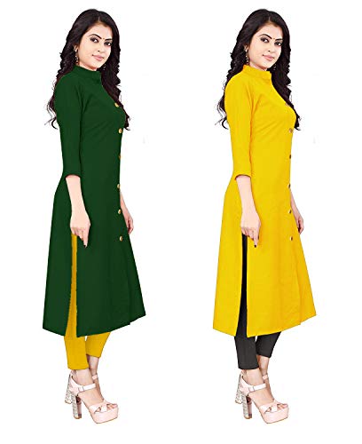 Image of NATEK Women's Cotton Straight Plain Kurtis Combo Pack of 2