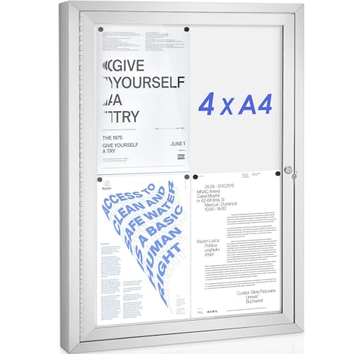 Swansea Panneau affichage extérieur 4 x A4 en aluminium, Résistant aux intempéries, Vitrine affichage extérieur, Verre acrylique 71 x 51 cm, Blanc