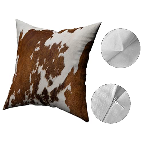 Western Cow Print Throw Pillows Cover Set Of 2 Brown Faux Fur Cowhide Decorative Pillow Covers 18X18 Inch Farmhouse Animal Print Pillowcase Square Cushion Cover For Outdoor Couch Sofa Bed Room Decor #TOP1