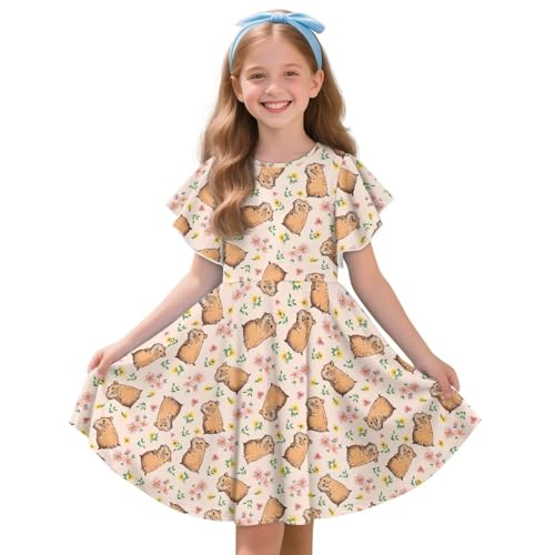 Girls Dress Summer Ruffle Hem Sleeves A Line Midi Dress Suitable for Party Daily Beach 3-14Y
