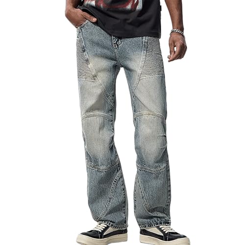 Men's Plus Size Wide Leg Jeans Relaxed Fit Vintage American Wash Loose Straight Work Cargo Pants