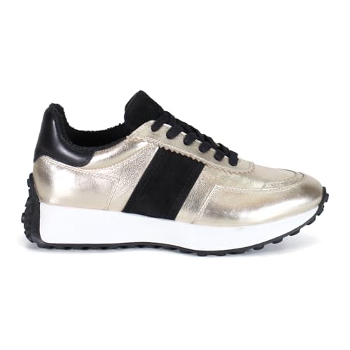 Diba True Womens Know It All Metallic Lace Up Sneakers Shoes Casual - Black, Gold