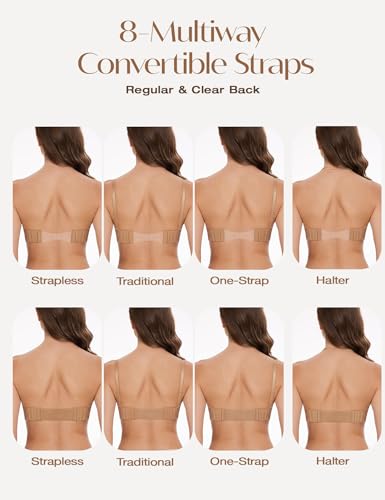 Image of Wingslove Women's Deep V Plunge Strapless Bra Multiway Push Up Low-Cut Bras Wireless Red Carpet Clear Back