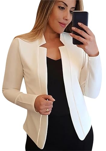 YMING Femmes Costume Casual Business Blazer Bureau Affaires Costume Devant Ouvert Blanc M