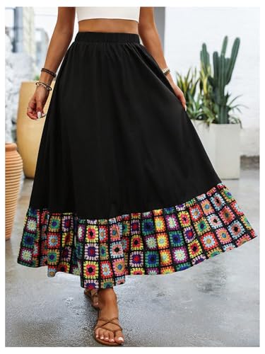 MakeMeChic Women's Floral Maxi Skirt A Line Elastic Waisted Ruffle Boho Long Skirts2