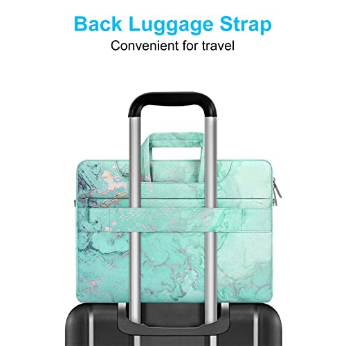 MOSISO Laptop Shoulder Bag Compatible with 17-17.3 inch Dell HP Acer Samsung Sony Chromebook Computer, Watercolor Marble Sleeve with Trolley Belt, Green4