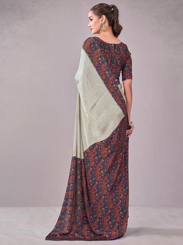 Image of Satrani Women's Crepe Printed Saree with Unstitched Blouse Piece