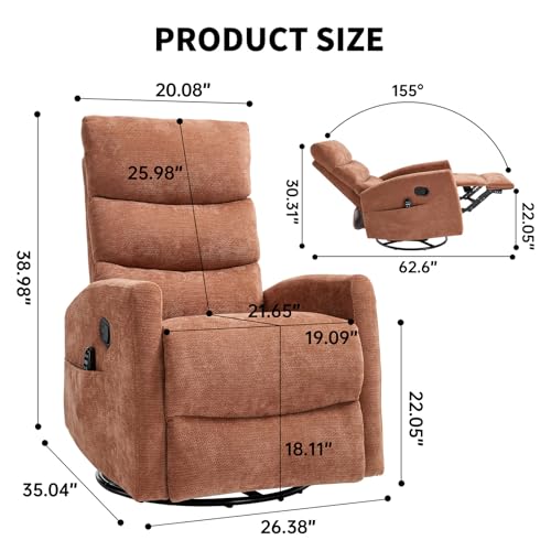 Sillón reclinable giratorio naranja de cuero sintético miniatura 2