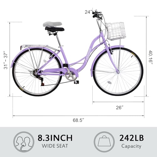 26″ Cruiser Bike Commuter Bike 7 Speed Women’s Bicycle Beach