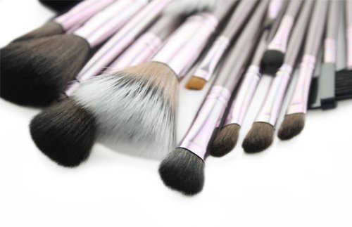 Kamo 18pcs Built-in Zipper Cosmetics Facial Makeup Nylon Hair Brushes Set with Roll-up Coffee Bag
