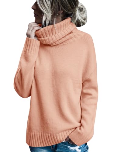 Image of FISACE Womens Oversized Turtleneck Pullover Sweater Cable Knit Sweater Tops | Long Sleeve,Slouchy,Fall,Winter,Lightweight,Loose,Trendy,Casual,Sexy