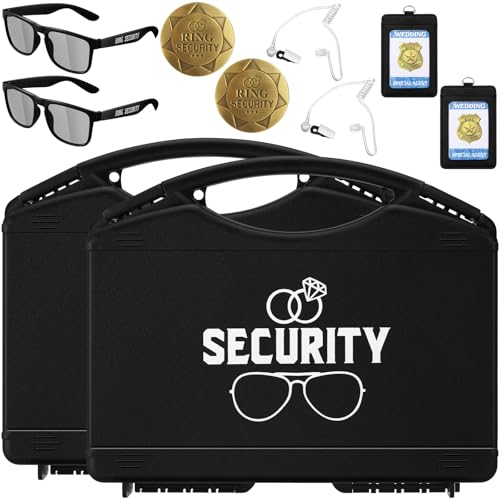 Gejoy 12 Pcs Wedding Ring Security Box Bearer Suitcase with Earpiece Earplugs Headset and Sunglass Metal Ring Badge ID Card Holder (Fashion)