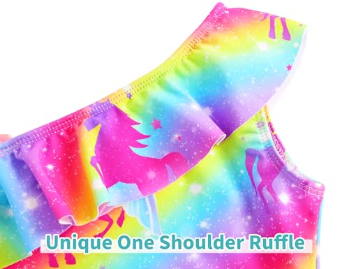 Image of Snowheart Girls Swimsuit Adjustable Shoulder Strap UPF50+ One-Shoulder Ruffle Bathing Suit 3-12T