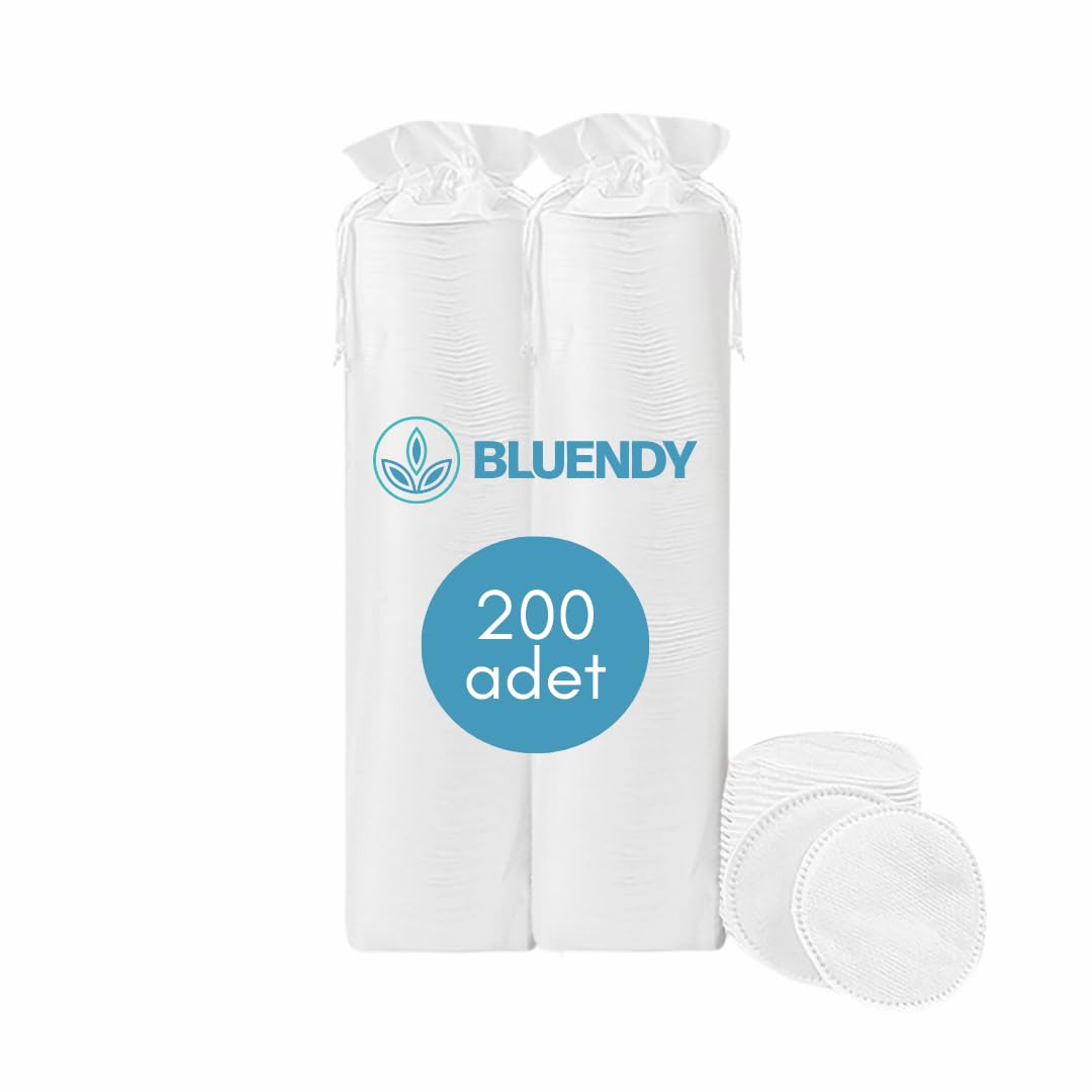 BLUENDY 200 Adet Yuvarlak Makyaj Temizleme Pamuğu -%100 Saf Premium Kalite Disk Pamuk, Fondöten ve Makyaj Çıkarma Pedi, Tüy Bırakmaz, Yumuşak ve Taşınabilir (M, Adet, 200)