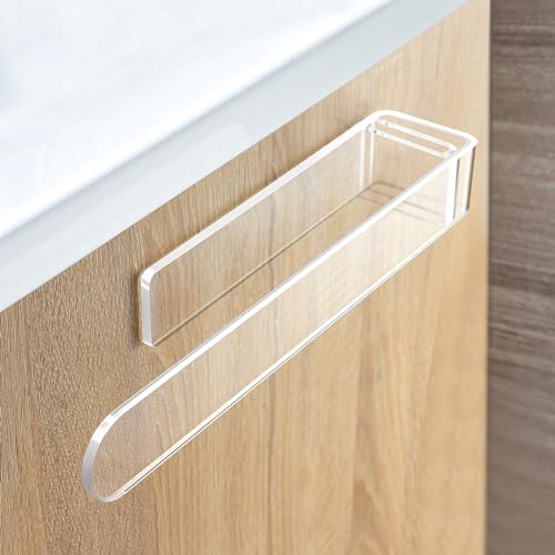 Image of Taozun Adhesive Towel Holder - Clear Towel Bar Stick on Wall, 11.8-Inch Acrylic Hand Towel Rack Plastic Towel Ring for Bathroom