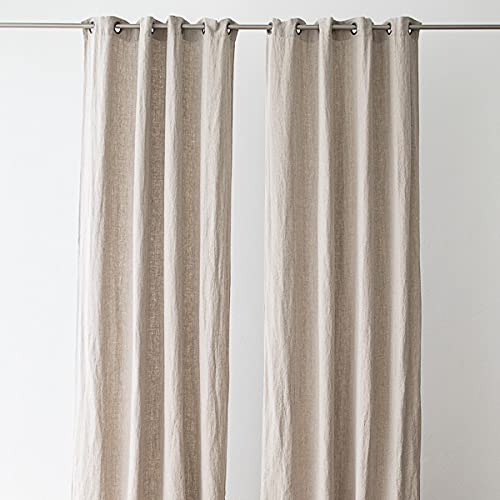LinenMe 1x Rideau Lin 100% avec Oeillets - Rideaux Voilage Lin pour Salon Chambre à Coucher - 140x305 cm - Terra Natural