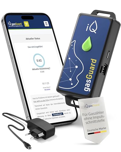 iQ gasGuard - Contador de gas inteligente sin interfaz de impulso con función de alarma y WiFi, monitorización digital del consumo de gas y costes, contador de gas y medidor con...